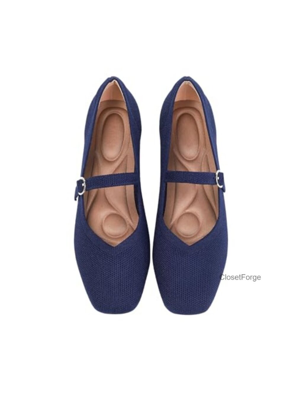 Women's Knit Ballet Flats - Square Toe Mary Jane with Ankle Strap, Washable